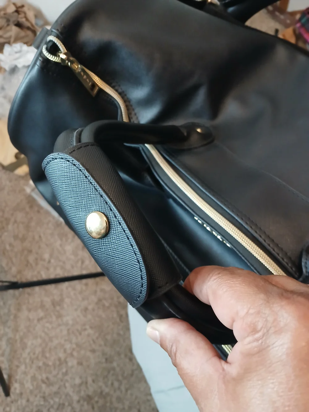 bebe Black Leather Weekender Bag